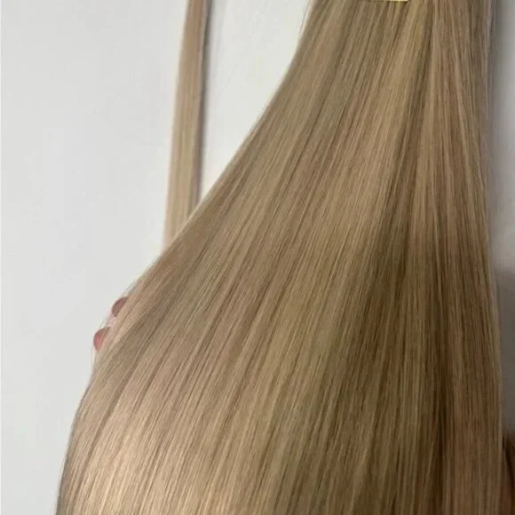 28” Human Hair Blend Wrap Around Ponytail – Silk Straight, Natural Ash Blonde - Picture 5 of 10